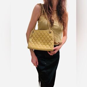 CHANEL Yellow Quilted Shoulder Bag with Chain Strap